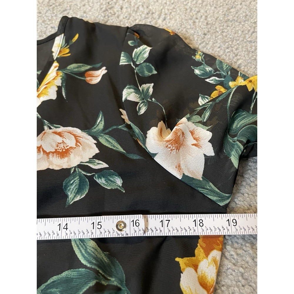 Indigo Rose Pleated Floral Dress Sz M Gold Pink Long Sleeve Career Party Cottage - Picture 7 of 12